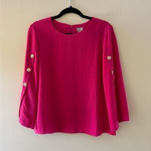 Chico's Vibrant Pink Blouse with Gold Buttons 3/4 Sleeves